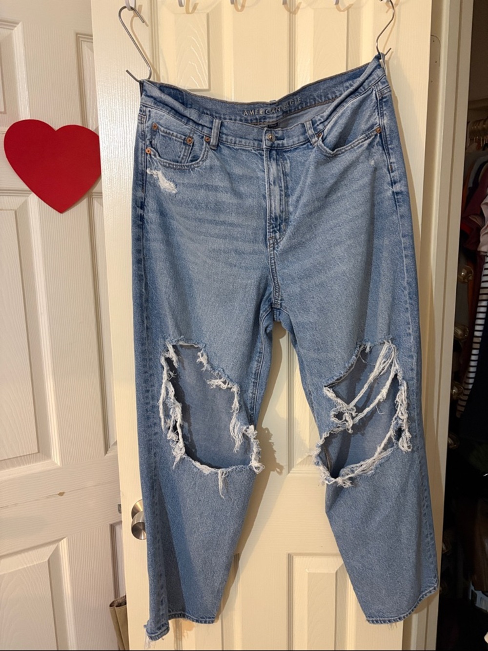 American Eagle Outfitters Light Blue Ripped Straight Leg Jeans